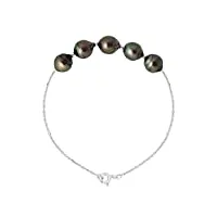pearls & colors - bracelet ethnique 5 véritables perles de culture de tahiti cerclees 8-9 mm - qualité a+ - or blanc - bijou femme