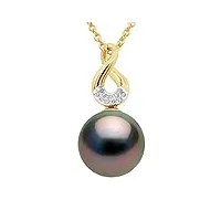 pearls & colors - pendentif huit perle de culture de tahiti ronde 9-10 mm - qualité a + - diamants 0,030 cts - disponible en or jaune & or blanc - bijou femme