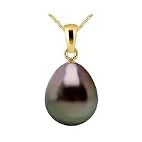 pearls & colors - pendentif véritable perle de culture de tahiti poire 11-12 mm - qualité a + - disponible en or jaune & or blanc - chaîne offerte - bijou femme