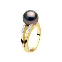 pearls & colors - bague joaillerie perle de culture de tahiti ronde 9-10 mm - qualité a+ - diamant 0,040 cts hsi - disponible en or jaune & or blanc - bijou femme