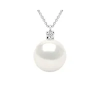 pearls & colors - collier joaillerie perle de culture d'eau douce ronde 10-11 mm - qualité aaa+ - diamant 0,030 cts - disponible en or jaune & or blanc - bijou femme