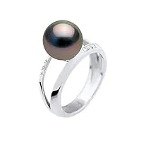 pearls & colors - bague joaillerie perle de culture de tahiti ronde 9-10 mm - qualité a+ - diamant 0,060 cts - disponible en or jaune & or blanc - bijou femme