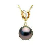 pearls & colors - pendentif perle de culture de tahiti ronde 10-11 mm - qualité a+ - diamant 0,030 cts qualité hsi - véritable - disponible en or jaune & or blanc - bijou femme