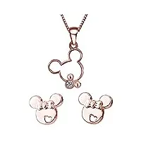 baobei parure de bijoux - collier en argent plaqué or rose - pendentif mickey mouse - cadeau pour filles, filles, boucles d'oreilles en argent, argent sterling, oxyde de zirconium