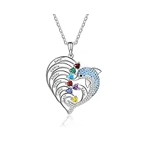 albertband collier personnalisé dauphin de coeur avec 2-8 noms gravés pendentif de pierre pour les femmes collier de promesse de famille pour le cadeau de bijoux de saint valentin (7 noms)