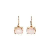 boucles d'oreilles or rose diamant et quartz rose