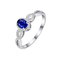 amdxd bague anneaux femme or blanc 18 carats, bague femme anneau infini bleu saphir 0.4ct avec blanc diamant bague femme taille 49