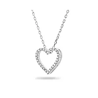 miore bijoux pour femmes chaîne avec pendentif cœur et 28 diamants brillants 0.10 ct collier en or blanc 9 carats / 375 or