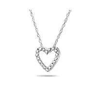 miore bijoux pour femmes chaîne avec pendentif cœur et 18 diamants brillants 0.09 ct collier en or blanc 18 carats / 750 or