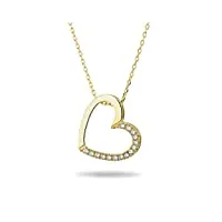 miore bijoux pour femmes chaîne avec pendentif cœur et 15 diamants brillants 0.10 ct collier en or jaune 9 carats / 375 or