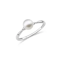 miore bijoux pour femmes bague de fiançailles avec perle d'eau douce blanche 5.5 mm et 2 diamants brillants 0.02 ct bague en or blanc 9 carats / 375 or
