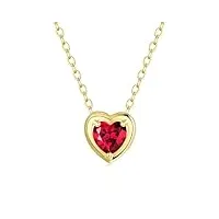 fancime collier femme avec pendentif cœur en or jaune 14 carats 585, d'amour minimaliste de base cadeau bijoux garnet naturelle pour femme filles - chaîne ajustable: 40 + 5 cm