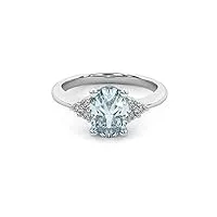 bfd bague aigue-marine 100% naturelle taillée en diamant 1 carat et diamant, pierre, aigue-marine et diamant