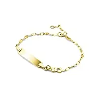 miore bijoux pour enfants gourmette identité avec plaque à graver et ourson coeur bracelet avec chaîne en or jaune 9 carats / 375 or, longueur réglable de 12 à 14 cm