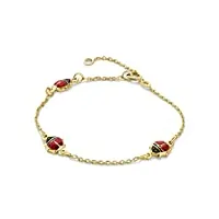 miore bijoux pour enfants bracelet avec 3 coccinelles rouge en Émail bracelet avec chaîne en or jaune 9 carats / 375 or, longueur réglable de 12 à 14 cm