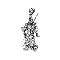whsw pendentif homme en argent s925, pendentif collier amulette guan gong rétro chinois artisanat en argent thaïlandais pendentif homme et femme wu caishen, (sans chaîne) (s925 silver 43 * 22mm)