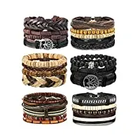 adramata 24 pcs bracelets en cuir tressé pour hommes femmes punk goth vintage bracelet réglable cool cuir poignet bracelets