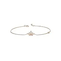 bracelet en or femme 18 carats, bracelet chaîne avec couronne 0,03ct bracelet anniversaire maman ajustable 19cm