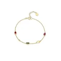 bracelet or femme 18 carats, bracelet chaîne avec tourmaline 0,7ct bracelet anniversaire maman ajustable 17cm