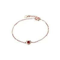 bracelet femme or 18 carats, bracelet coeur avec rubis 0,15ct cadeau d'anniversaire pour femme bracelet ajustable 19cm