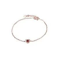 bracelet pour femme en or 18 carats, bracelet coeur avec rubis 0,15ct bracelet anniversaire maman ajustable 18cm
