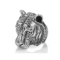 njkm s925 anneau argenté for hommes et femmes, tigre tête rétro fashion punk bague petit ami père chanceux bague cadeau (size : 9)