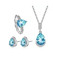zhudj topaze 925 collier en argent sterling anneaux boucles d'oreilles femmes bleu naturel s925 ensemble de bijoux fins