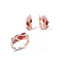 zhudj ensemble de bijoux en argent sterling 925 pour femmes rouge rose pierres violettes boucles d'oreilles blanches ensemble de bagues de mariage bijoux fins