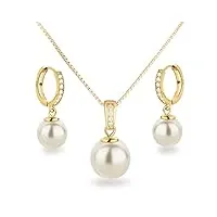 belle parure de bijoux sd avec perle en argent 925 plaqué or et pendentif, collier et boucles d'oreilles, argent, perle
