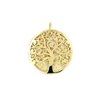 lucchetta - pendentif arbre de vie en or jaune 14kt avec effect diamantée - diamètre 17mm | pendentifs seuls et pièces pour colliers | bijoux femme fille