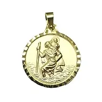 sicuore médaille saint christophe - en or 9 carats - pendentif en or 9k simple et classique - médaille chrétienne 18x18 mm - idéale pour décorer une chaîne - boîtier inclus