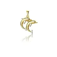 14 carats 585 pendentif nageur mini dauphin sautant bicolore or jaune or blanc