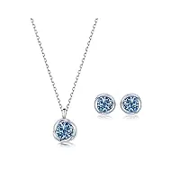 immobird ensemble de bijoux en argent 925, collier et boucles d'oreilles pour femme avec pierre de zircone cubique 5a, cadeau pour femme et fille (bleu)