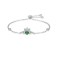 kingwhyte claddagh bracelet femmes argent sterling argent noeud celtique bracelets claddagh avec zircon vert cadeaux celtiques irlandais pour amis soeur maman cadeaux de noël