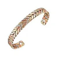 enermagix bracelet magnétique en cuivre fait à la main pour homme ou femme, 16,5 cm, tri tons, bracelet manchette, bijoux en cuivre pur, 6.5 inches, cuivre