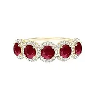 mooneye anneau de cinq pierres !! pierre gemme rubis ronde de 6 mm bague de mariage demi-éternité en or jaune 9k (or jaune, 26.5)