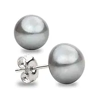 boucles d'oreilles en perles de culture d'eau douce forme de bouton gris secret & you - argent sterling 925 - disponible en 4 tailles de 8 mm à 11 mm
