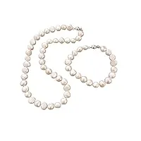 treasurebay parure de bijoux en perles blanches et roses de 9 à 10 mm avec collier, bracelet et boucles d'oreilles, perle, perle