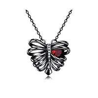 urone collier côtelé en argent sterling pendentif noir avec cœur rouge zircon gothique punk crâne bijoux cadeaux d'anniversaire pour femme