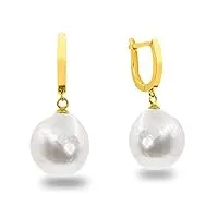 boucles d'oreilles en perles d'eau douce baroques blanches de 12-13 mm pour femme de secret & you - argent sterling 925 plaqué or 18 carats