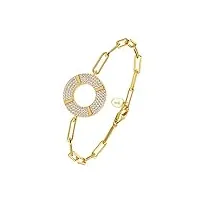 orus bijoux - bracelet chaine argent doré rond serti de zirconiums blancs - taille : 18cm