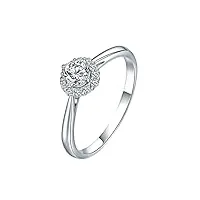 bague femme or blanc, anneau metal diamants créés en laboratoire rond 0.1ct bague de fiançailles femme vvs taille 57.5