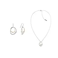 calvin klein warped rings collier et clous d'oreilles en acier inoxydable bicolore et placage ionique (ip) or rose pour femme