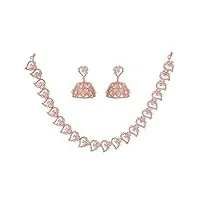 ratnavali jewels parure de bijoux plaqué or rose avec diamant américain et boucles d'oreilles jhumki pour femme/fille rv4174, métal, zircone cubique