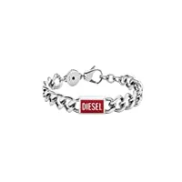 diesel bracelet pour hommes en acier, longueur : 180-195mm, largeur : 12mm, hauteur : 4.3mm bracelet en acier inoxydable argenté, dx1371040