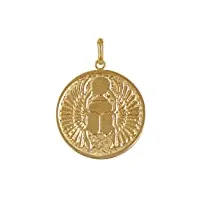 les poulettes bijoux - pendentif plaqué or médaille ronde talisman scarabée