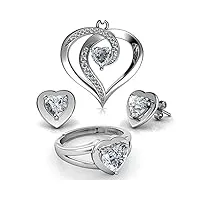 dephini - parure élégante - collier et boucles d'oreilles en forme de cœur - argent sterling 925 - oxyde de zirconium, argent pierre précieuse