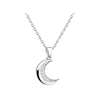 sofia milani - collier pour femme en argent 925 - avec pierre de zircon - avec pendentif en forme de lune - n0445