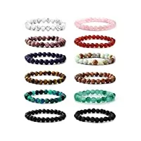 yaodca 12 pcs 8mm bracelets perles pour femme homme bracelet pierre naturelle yoga oeil de tigre bracelets cristal réglable extensible hommes bracelets perles ensemble