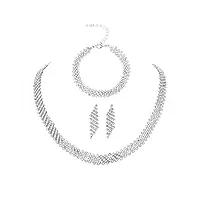 ushiny parure de bijoux de mariage avec strass en argent, collier, bracelet, boucles d'oreilles avec cristal scintillant pour femme et fille